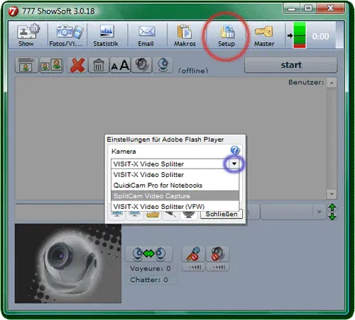 SplitCam beim Sendetool 777 Showsoft – ein weiterer kostenloser Webcam Splitter